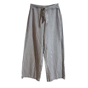 BeachLunchLounge Size M Linen Cotton Blend Wide Leg Pants Blue White Striped